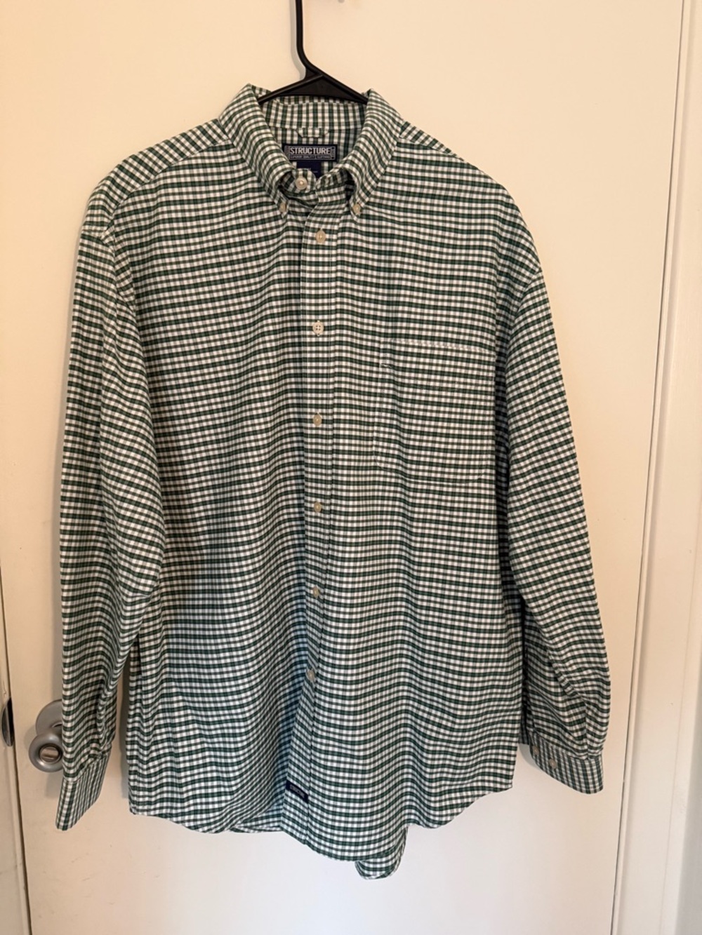 STRUCTURE Men’s Long Sleeve Check Plaid Green Shirt Size M